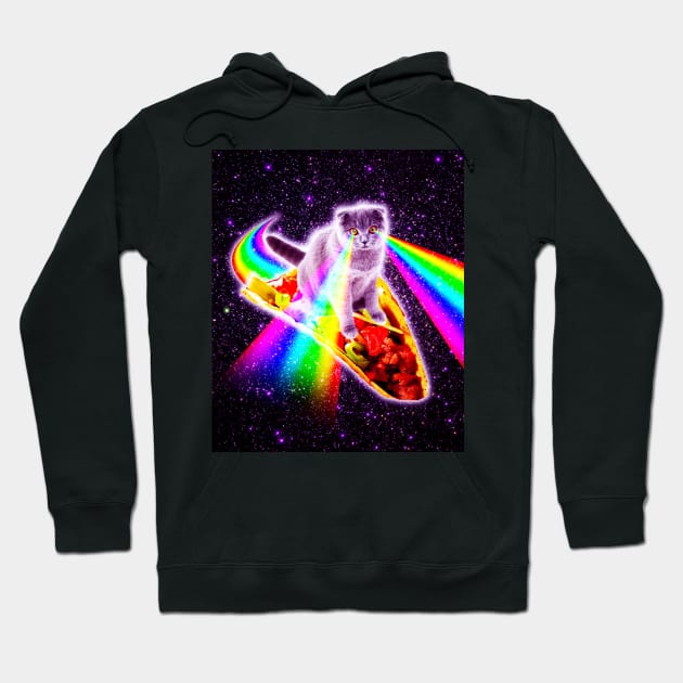 Rainbow Laser Eyes Galaxy Cat Riding Taco Hoodie by Random Galaxy